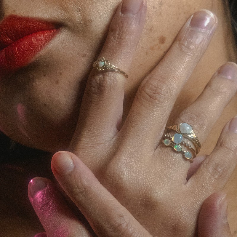 Solid Gold Bold Opal Trio Ring