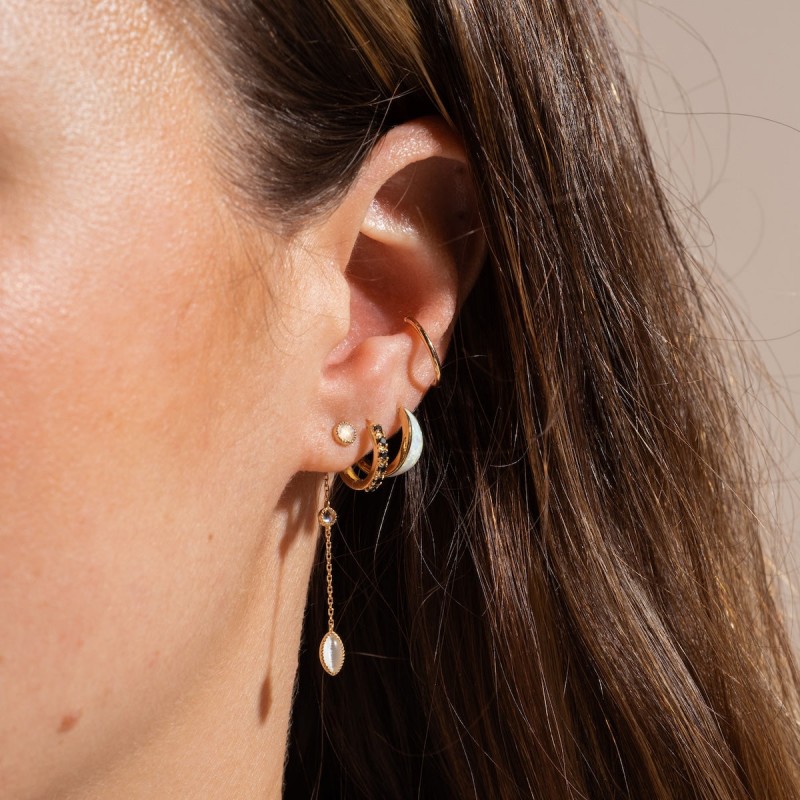 Solid Gold Chunky Opal Inlay Huggie Hoops
